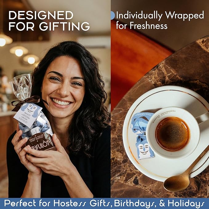 TartufLanghe Trifulot Cappuccino Milk Chocolate Truffles with Coffee - Individually Wrapped Gourmet Italian Truffle Candy Fancy Chocolate Gift Set in a Bag From Italy- 6.34 OZ