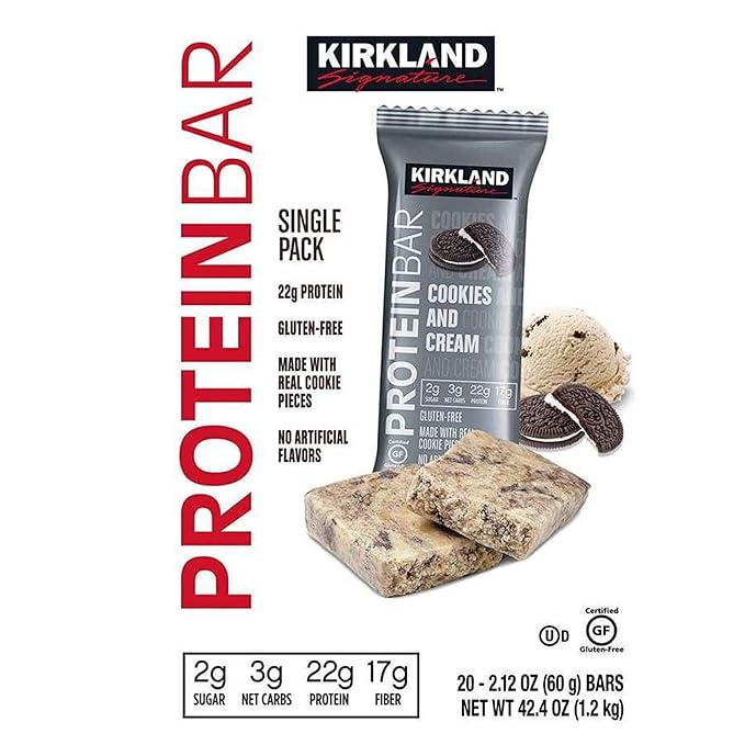 Kirkland Signature Protein Bars Cookies and Cream 2.12 oz 20-count