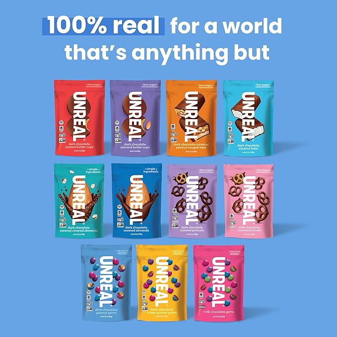 UNREAL Complete Variety Pack (6 Bag Sampler) | Less Sugar Fair Trade Non-GMO Ingredients with no Corn Syrup or Sugar Alcohols No Soy
