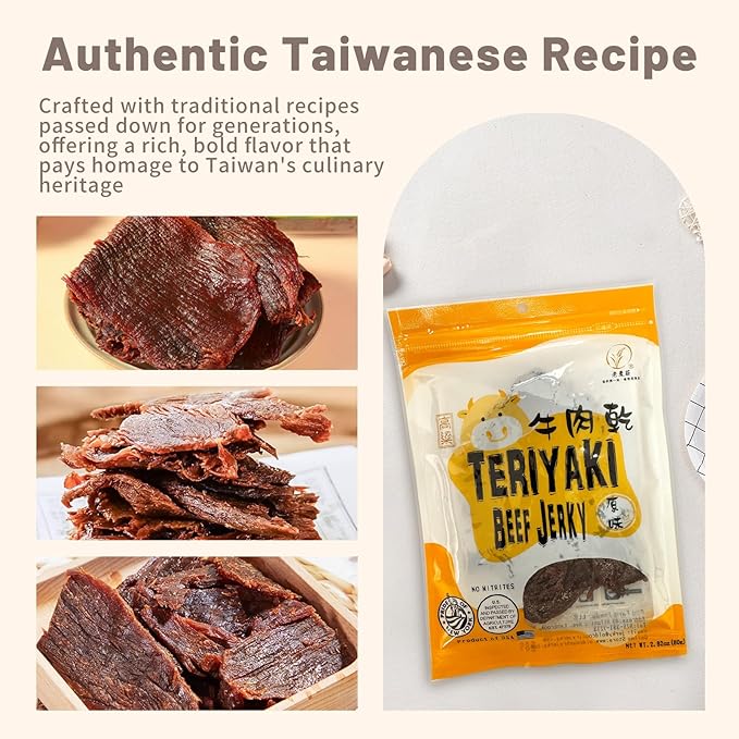 Old Cottage Beef Jerky - Authentic Taiwanese Recipe -Taiwanese Snacks - Dried Jerky Protein Snack | Beef Jerky Asian Snacks 2.82oz Pack of 3 Made in The USA (Pack of 3 Teriyaki)