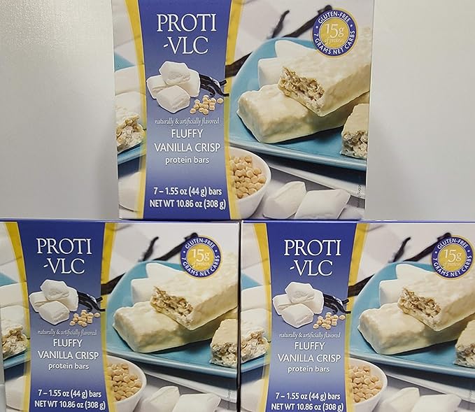 3 Box Value Pack (21 Servings) Proti Fit VLC - Fluffy Vanilla Crisp Low-Carb 15g Protein Diet Bar - High Fiber Weight Loss Snack/Post Workout Protein Bar Bar - Gluten Free