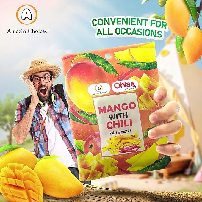 Exotic Dried Chili Mango Bundle by Amazin Choices – Dried Chili Mango 17.63oz + Free Spicy Dried Mango with Chili 1.76oz – Premium Vegan Fruit Snack – Gluten-Free Non-GMO – Snack Viet