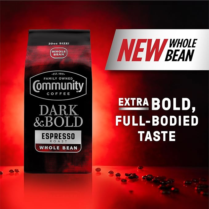 Community Coffee Dark &amp Bold Espresso Blend Dark Roast Whole Bean Coffee 11 Ounce Bag (Pack of 6)