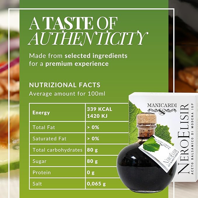 MANICARDI Dense Traditional Balsamic Vinegar of Modena PGI - Extra Thick Italian Black Elisir Perfect for Snacks Pasta Vegetables Salad Dressings Meat - Made in Italy 8.45 Fl Oz (250 ml)