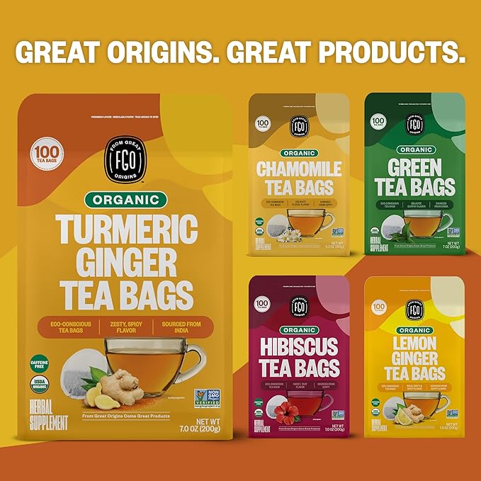 FGO Organic Turmeric Ginger Tea Eco-Conscious Tea Bags 100 Count Packaging May Vary (Pack of 1)