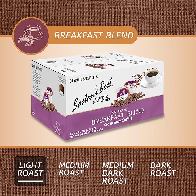 Boston’s Best - Smooth Light-Roast Breakfast Blend Delicious Gourmet Coffee Compatible with Keurig Coffee Maker 1 Count (80 Single Serve Cups)