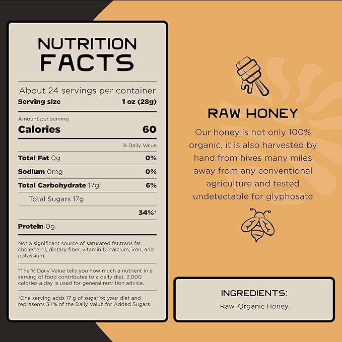 Lineage Provisions 100% Organic Raw Unfiltered Honey – 3-Pack (18 oz Glass Jars) – Undetectable Glyphosate Chemical-Free Gluten-Free &amp Non-GMO – Undergoes no heating processing straining or a