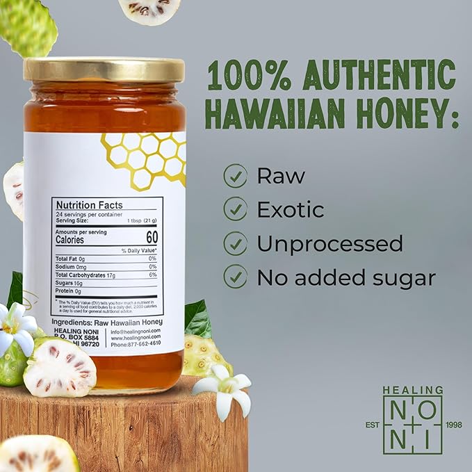 Healing Noni - Hawaiian Honey - Farm Direct - 2-Pack Glass Jar 18oz