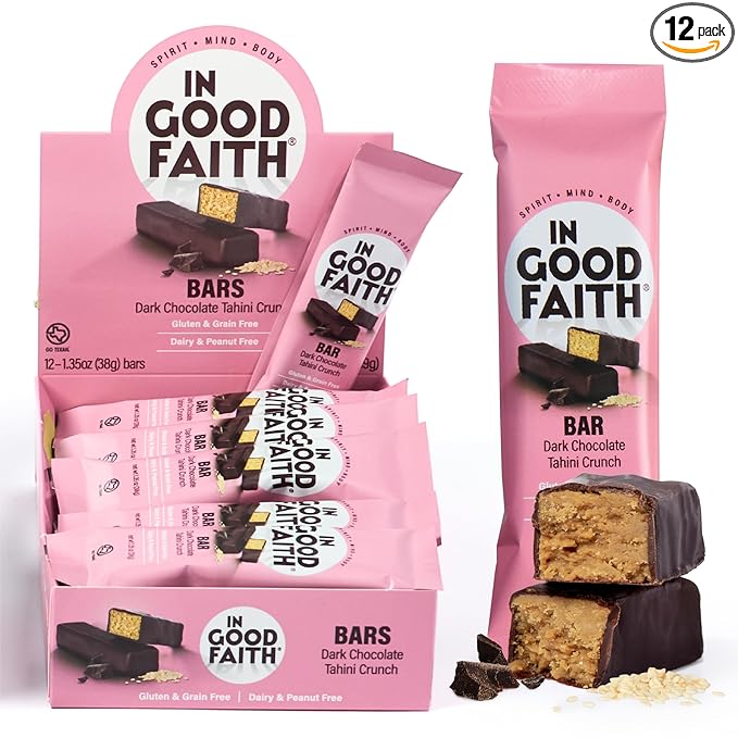 In Good Faith Dark Chocolate MapleTahini Crunch Bars Healthy Gluten Free Vegan Dairy Free Chocolate Bars (12 pack)