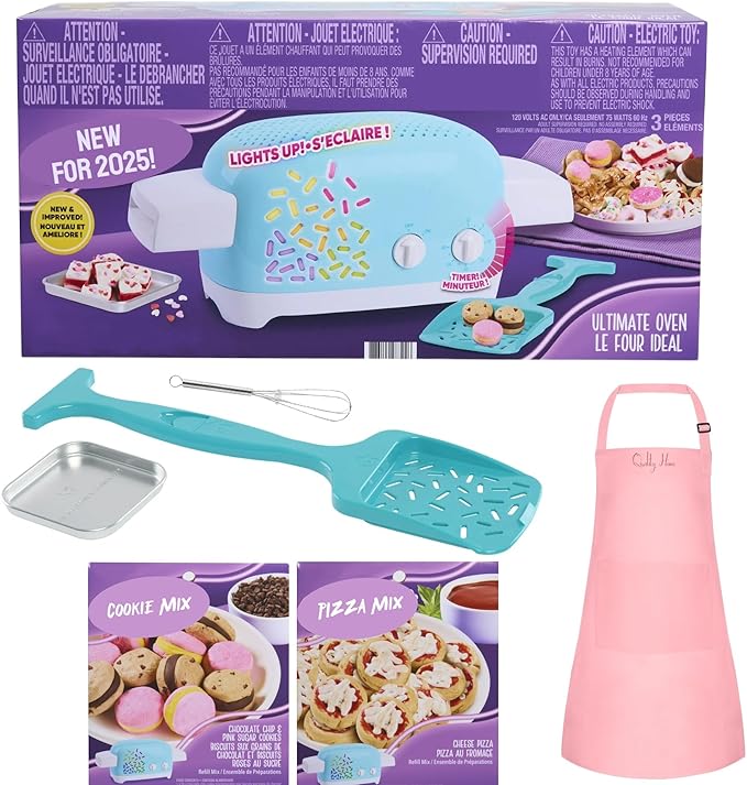 Easy Baking Oven Bundle – Includes Pizza &amp Cookie Mix Spatula Whisk Pan Pink Apron
