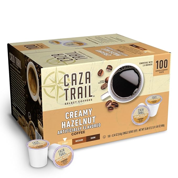 Caza Trail Coffee Pods Creamy Hazelnut Single Serve 100 Count (Pack of 1)(Packaging May Vary)