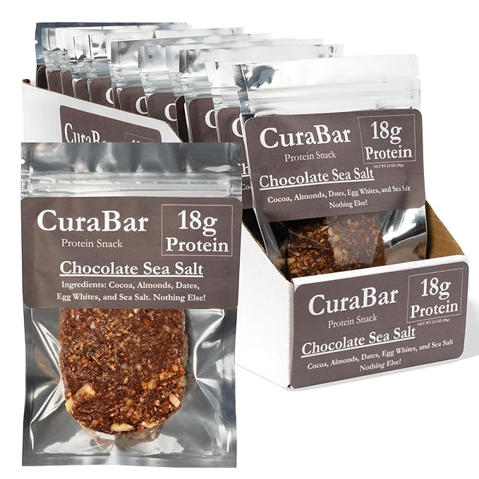 CuraBar Protein Bars – 17g Protein Low Carb Gluten Free Dairy Free Healthy Snack Seed Oil Free No Artificial Ingredients 12 Count Chocolate Sea Salt