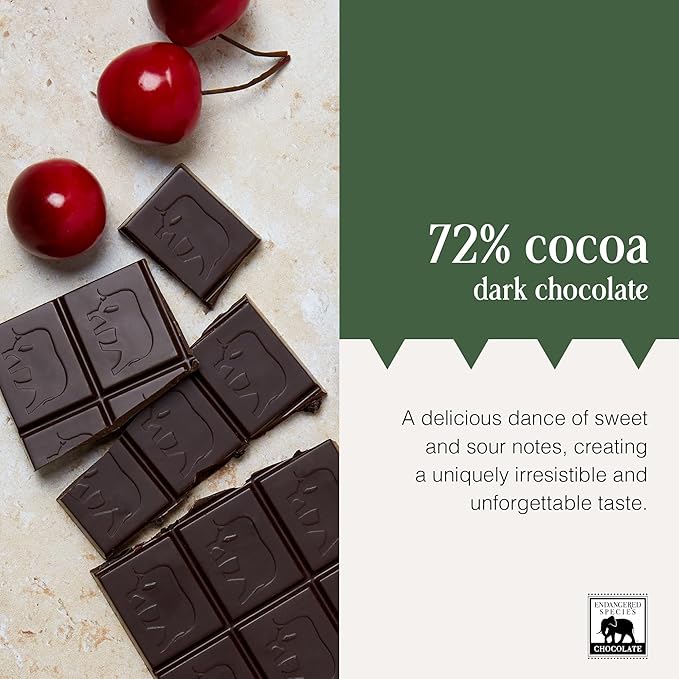 Endangered Species Dark Chocolate Bar with Cherries (72% cocoa)