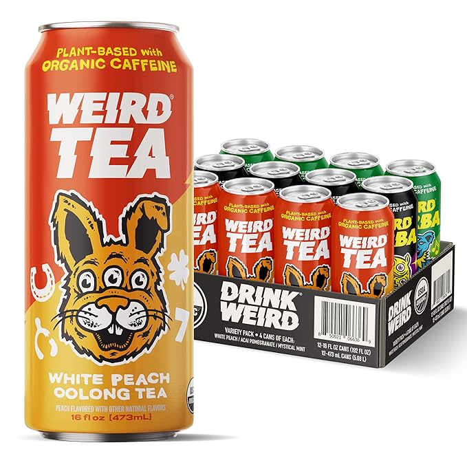 Drink Weird Best Sellers Variety Pack - Acai Pomegranate Yerba Mate White Peach Oolong Tea Mystical Mint Yerba Mate. 12pk of 16oz Cans. Better Energy Drink Alternative.