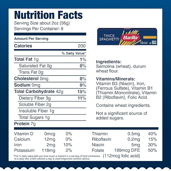 Barilla Thick Spaghetti Pasta 16 oz. Box (Pack of 20) - Non-GMO Made with Durum Wheat Semolina - Kosher Certified