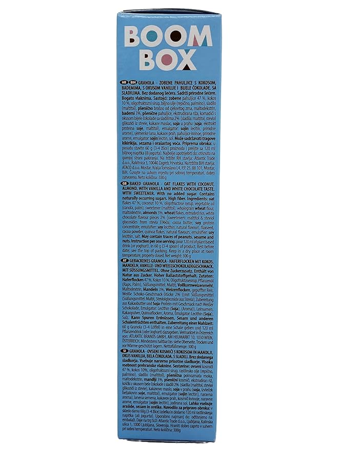 BOOM BOX Coconut-Almond-White Chocolate Oat Granola - 300g Irresistible Blend of Flavors