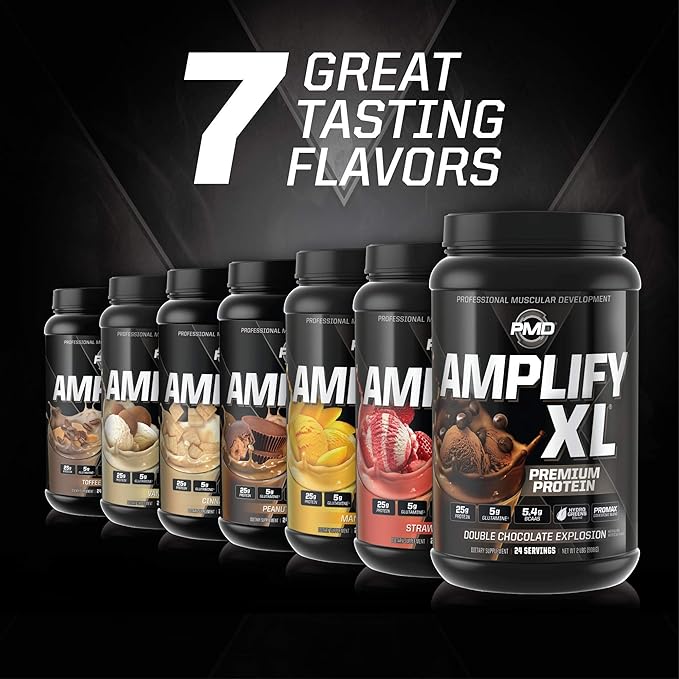 PMD Sports Amplify XL Premium Whey Protein Supplement Hydro Greens Blend - Glutamine and Whey Protein Matrix with Superfood for Muscle Strength and Recovery - Cinnamon Toast (24 Servings)
