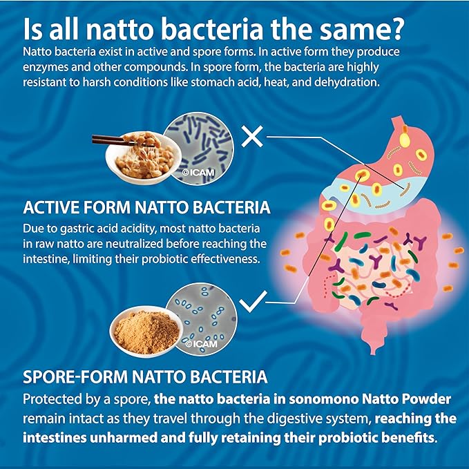 sonomono Japanese Natto Mild Flavor Fermented Soybean Powder. Traditional superfood Freeze-Dried Non-GMO Vegan. Natural Source of Probiotics Prebiotics Vitamin K. Made in Japan 60 g