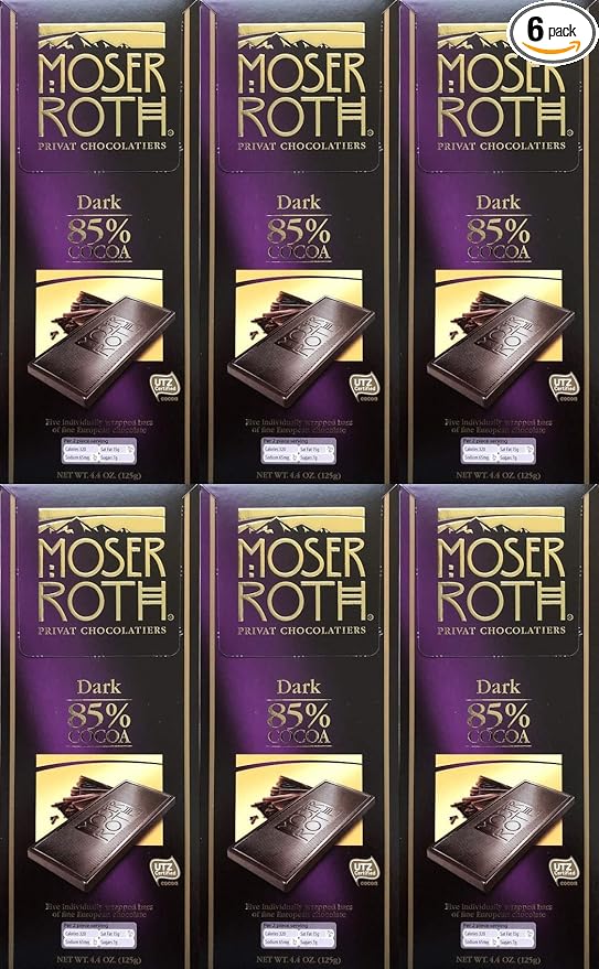 Boxed 6 Pack ~ 85% Cocoa Dark Chocolate ~ Moser Roth Fine German Chocolate Bar (s) ~ With Bonus Sample!