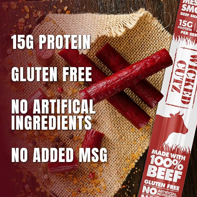 Smoked Mesquite Beef Sticks 15g Protein Per Beef Stick Tender &amp Juicy Extra Large Meat Stick USA Made High Protein Meat Sticks Carnivore Snacks (12 Pack)