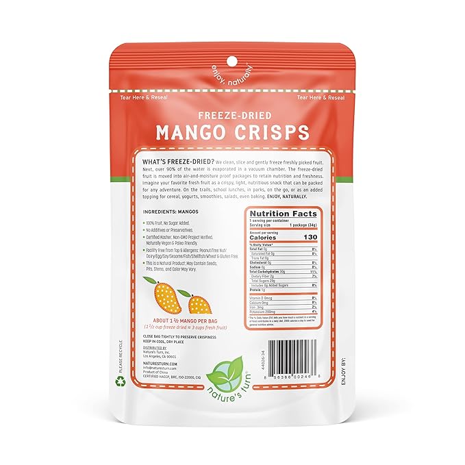 Nature's Turn Freeze-Dried Fruit Snacks Strawberry and Mango Crisps Pack of 12 (1.2 oz Each)