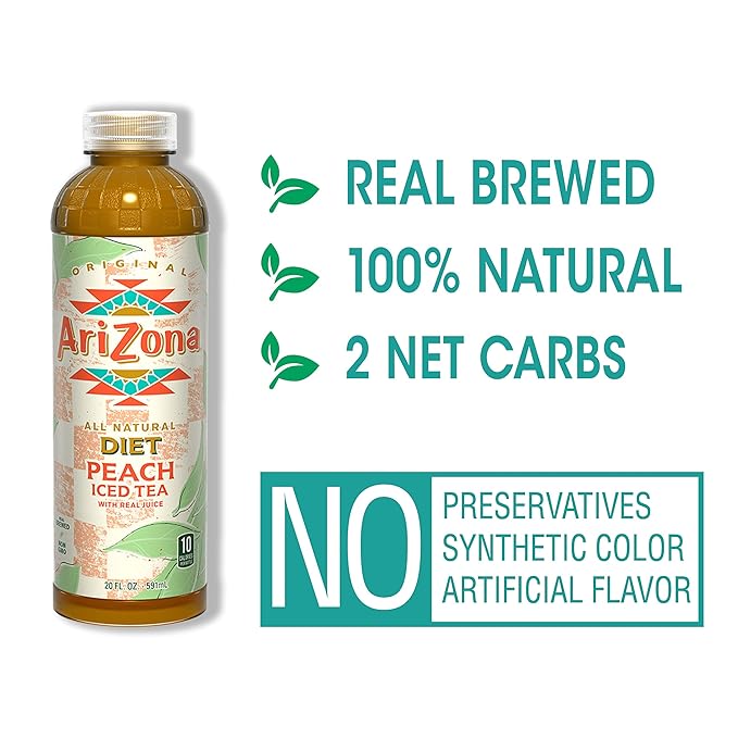 AriZona Diet Peach Tea 20 Fl Oz Pack of 24 - All Natural Brewed Tea20 Fl Oz (Pack of 24)