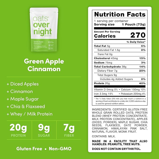Oats Overnight Mixed Berries &amp Cream 8 Pack &amp Green Apple Cinnamon 8 Pack - 20g Protein High Fiber Breakfast Shake - Gluten Free Non GMO Oatmeal