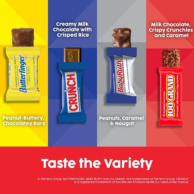 Assorted Butterfinger Crunch and Baby Ruth Mini Chocolates 135 count Party Pack 55.3 oz