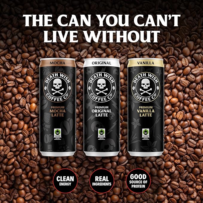 Death Wish Coffee Iced Coffee Cold Brew 8g Protein Fair Trade (Original Latte)