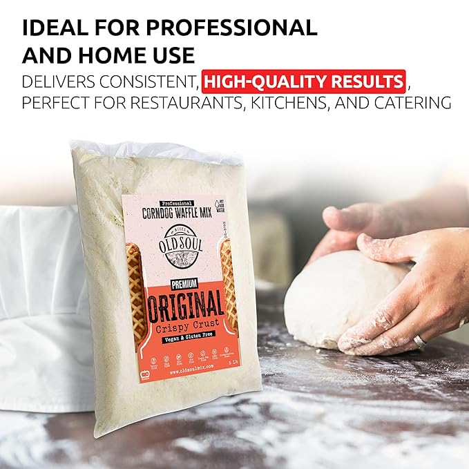 OldSoul Professional Corndog Waffle Mix | GLUTEN FREE &amp VEGAN | Original Flavour | 5 Lbs | 140 Waffles (5 Lbs Gluten Free &amp Vegan)