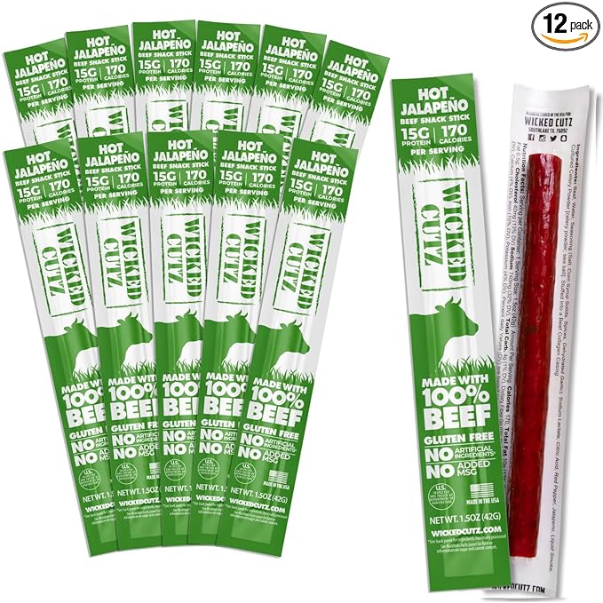 Volcanic Jalapeno Spicy Beef Sticks | Tender Flavorful Extra Large Hot Beef Jerky with 15g of Protein Per Meat Stick Gluten Free High Protein Healthy Snacks for Adults (12 Sticks)
