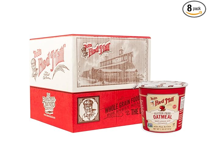 Bob's Red Mill GF Oatmeal Cup Apple &amp Cinnamon 2.36 Ounce Cup (Pack of 8) Gluten Free Non-GMO Whole Grain Kosher