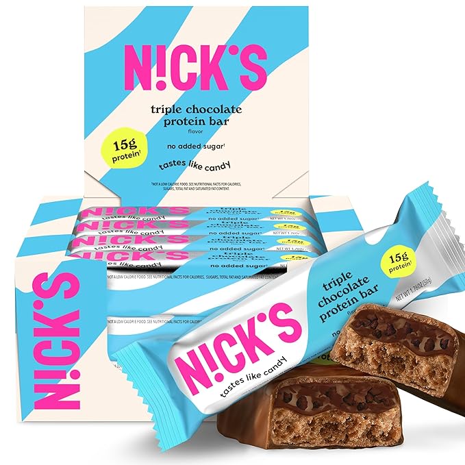 Nick’s Protein Bars Triple Chocolate – 12-Count Box | High Protein Low Calories Low Carbs Keto Friendly No Added Sugar (12 bars x 50g)