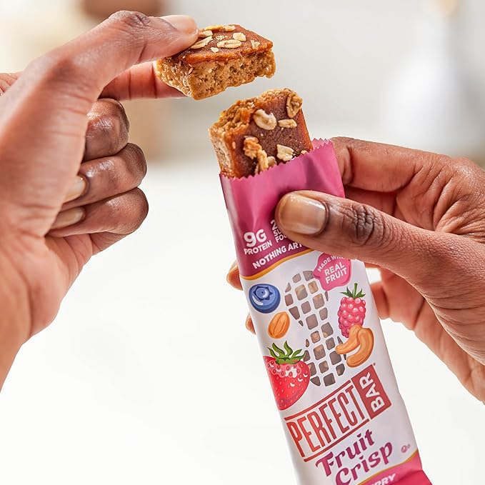 Perfect Bar Protein Bars Fruit Crisp Mixed Berry Nut Butter Gluten Free Made with Organic Honey Peanut Butter Cookie Dough Texture Refrigerated 1.9 Oz Bars 10 Count