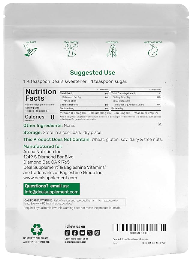 Allulose Sweetener 6 Pounds – Natural Sugar Substitutes No Aftertaste – Keto Friendly Vegan Zero Net Carb Zero Calorie – Great for Cooking &amp Baking