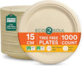 ECO SOUL 6 Inch Compostable Disposable Paper Plates [1000 Pack] Food Safe 100% Virgin Bagasse Pulp Heavy Duty Microwave Safe Small Round Dessert Appetizer Plate for Party Picnic &amp BBQ (Brown)