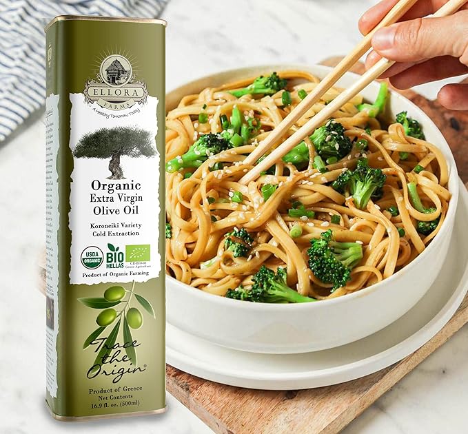 Ellora Farms Extra Virgin Olive Oil Organic Cold Press Traceable Single Origin Olive Oil Kosher 17 oz. tin