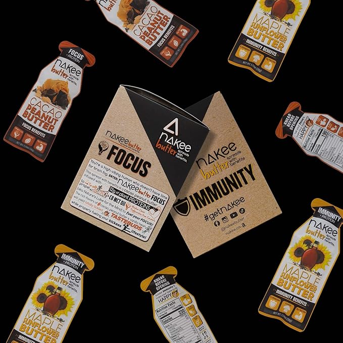 Nakee Butter Focus Cacao Peanut Butter - Gluten-Free Keto Low-Carb High-Protein with C8 MCT Oil 6 Pack
