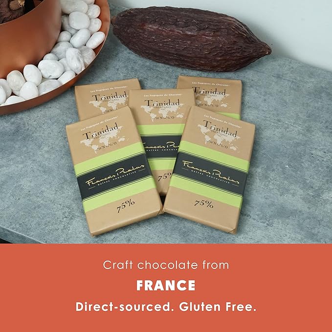 François Pralus Trinidad 75% Dark Chocolate 5 Pack - French Chocolate - Bean-to-Bar Direct Trade - Vegan Gluten-Free Soy-Free - Bundle