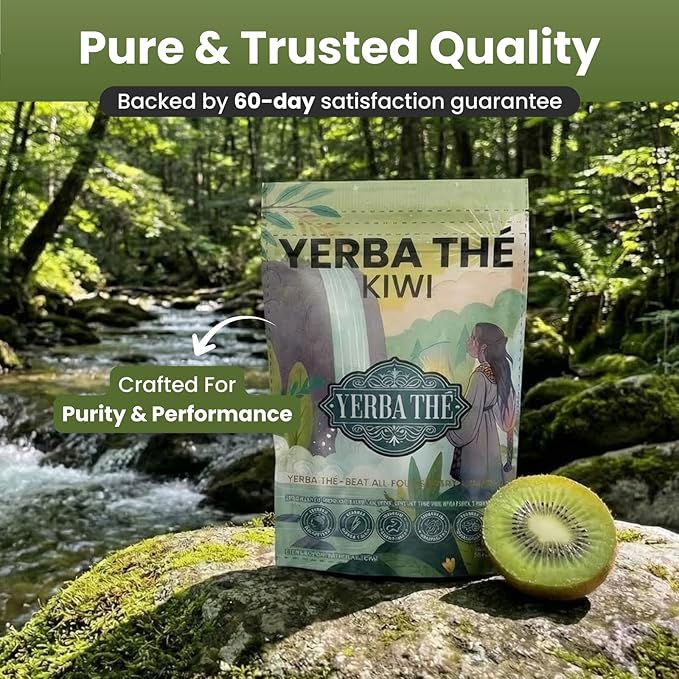 Ancient Diosa Yerba Mate Powder - Clean Energy &amp Focus - Organic Yerba Mate Tea 350g - Supports Gut Health with Probiotics &amp Prebiotics Brain Fog Relief Focus &amp Relaxation - Kiwi Flavor