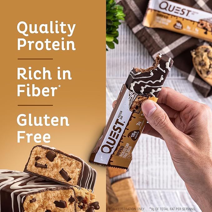 Quest Dipped Chocolate Chip Cookie Dough &amp Cookies and Cream Protein Bars Bundle 1.76 Oz 12 Ct