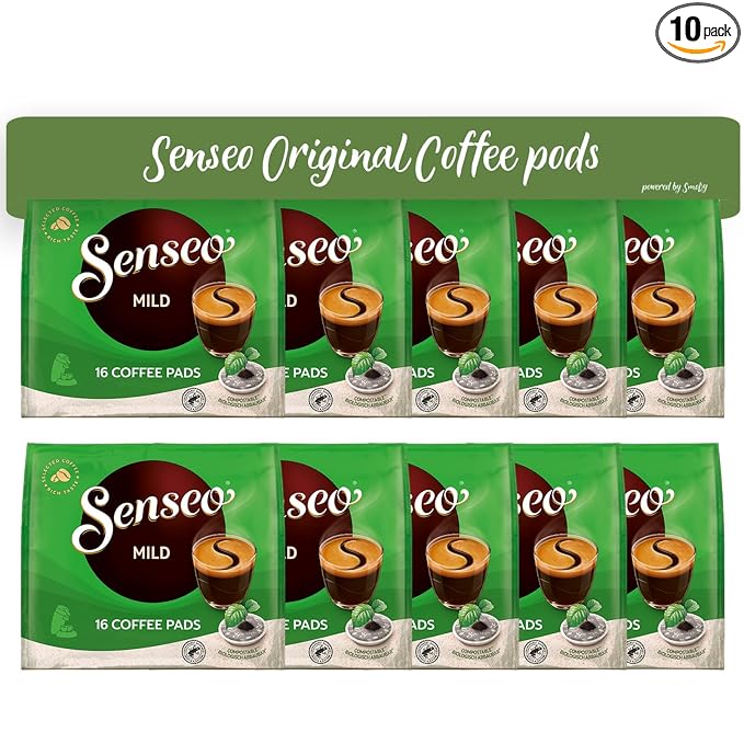 Senseo Mild Light Roast Coffee Pods 16 Count (Pack of 10) - Single Serve Coffee Pods Bulk Pack for Senseo Coffee Machine - Compostable Coffee Pods for Hot or Iced Coffee Cold Brew Coffee