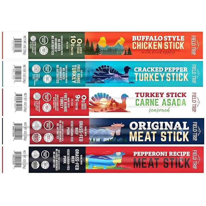 Field Trip Grass Fed and Free Range Variety Jerky Snack Sticks Keto Paleo Gluten Free Allergy Friendly Snack High Protein 90 and 100 Calorie Snack 1oz 10 Pack