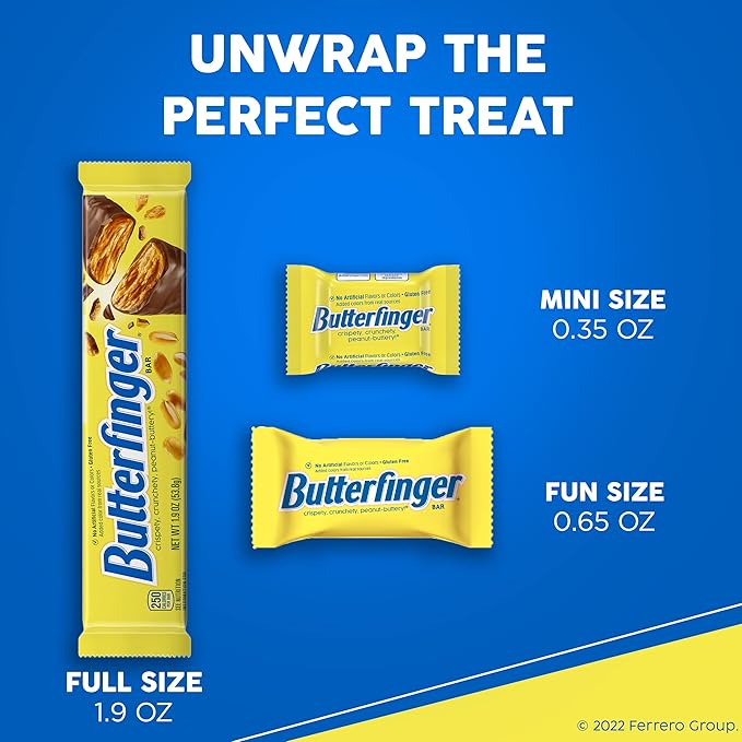 Butterfinger Chocolatey Peanut-Buttery Fun Size Individually Wrapped Candy Bars 10.2 oz each Bulk 6 Pack