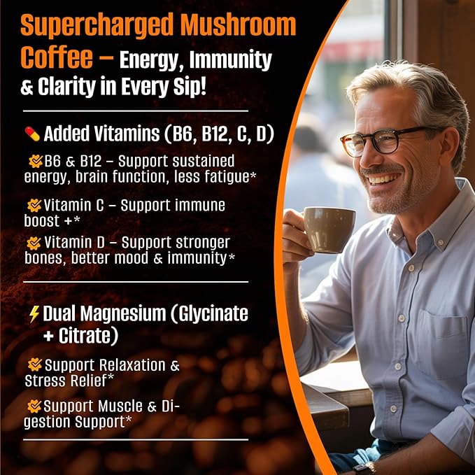 10-in-1 Mushroom CoffeeInstant Coffee with Lion’s Mane Cordyceps &amp Turkey Tail plus Ashwagandha Magnesium &amp MultivitaminsMixed With Arabica Instant Boosting Coffee for Balanced Energy &am