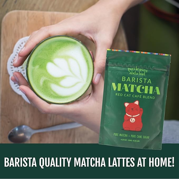 Two Leaves and a Bud Barista Matcha Sweetened Latte Blend Japanese Matcha Green Tea Powder 2 Resealable Bags 240 grams