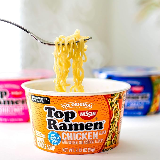 Nissin Top Ramen Bowl Ramen Noodle Soup Chicken 3.42 Ounce (Pack of 6)