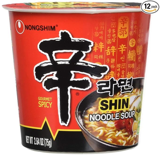 Nongshim Shin Noodle Soup Gourmet Spicy  6 count - 2.64oz cups - SET OF 2