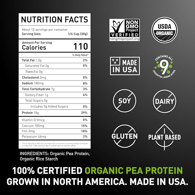 PURIS Organic Pea Protein Crisps Certified Organic Pea Protein Isolate Keto Protein Crunch Made 100% in The USA Non-GMO Gluten Free No Sugar No Soy 18g Protein 7g Carbs Unflavored (1 lb (12-