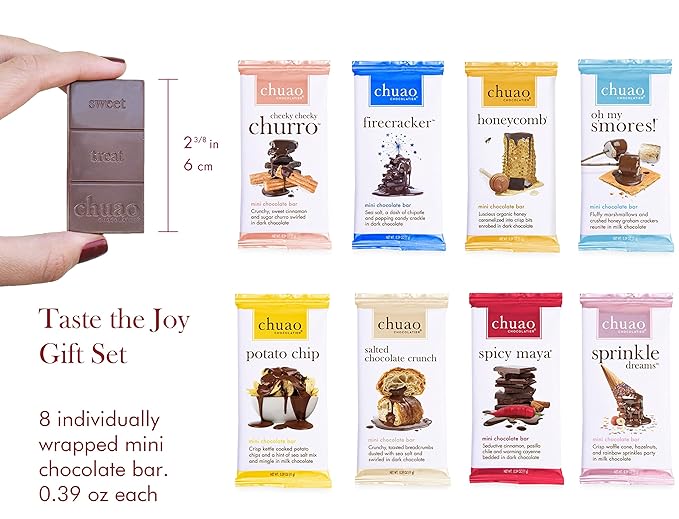 Chuao Chocolatier Taste the Joy Assorted Mini Gourmet Chocolate Bars Gift Box | Milk and Dark Chocolate Flavor Variety Sampler For Birthday Mother’s and Father’s Day Thank you Corporate Gift Basket